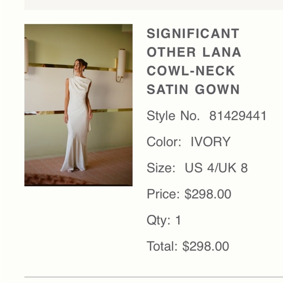 Significant Other Ivory Backless Satin Dress - Picture 1 of 4
